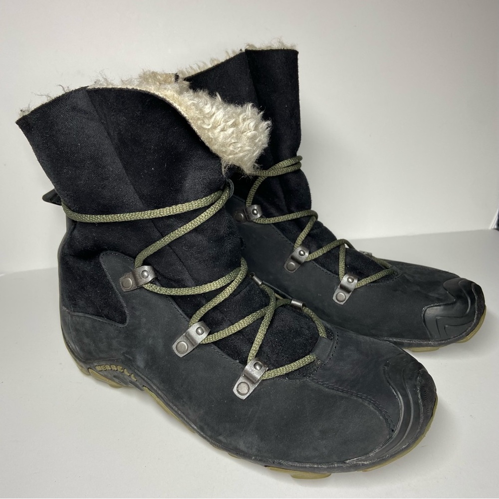 Merrell Size 6 Forecast Tug Black Leather Hiking Ankle Boots Shoes Hiking
